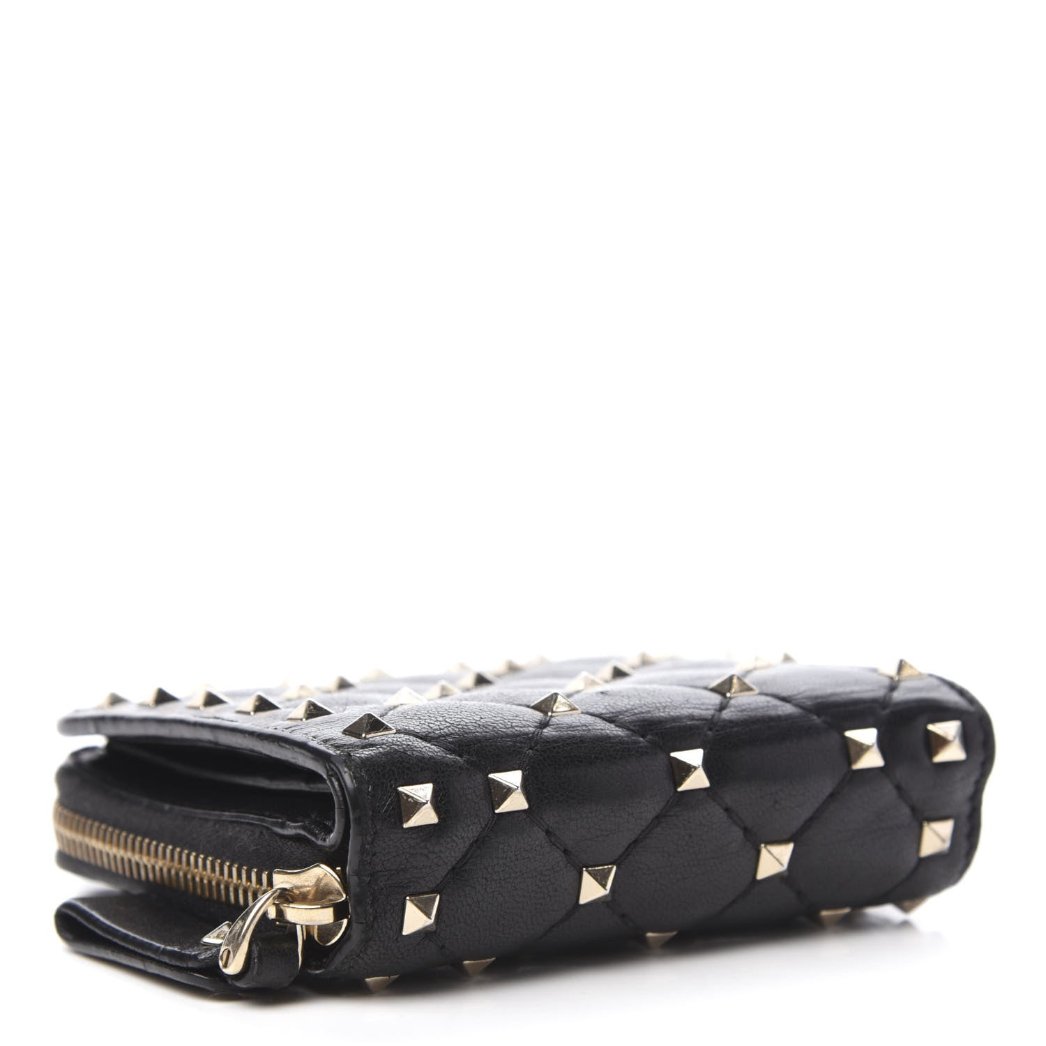 Valentino Garavani Nappa Rockstud Spike Compact Zip Around Wallet Black 4 of 7