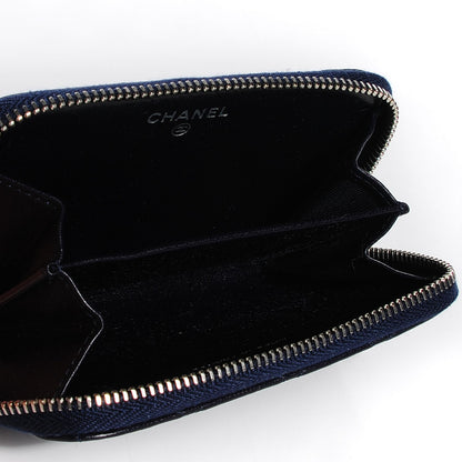 Chanel Lambskin Quilted Zip Around Card Holder Dark Navy Blue 7 of 8