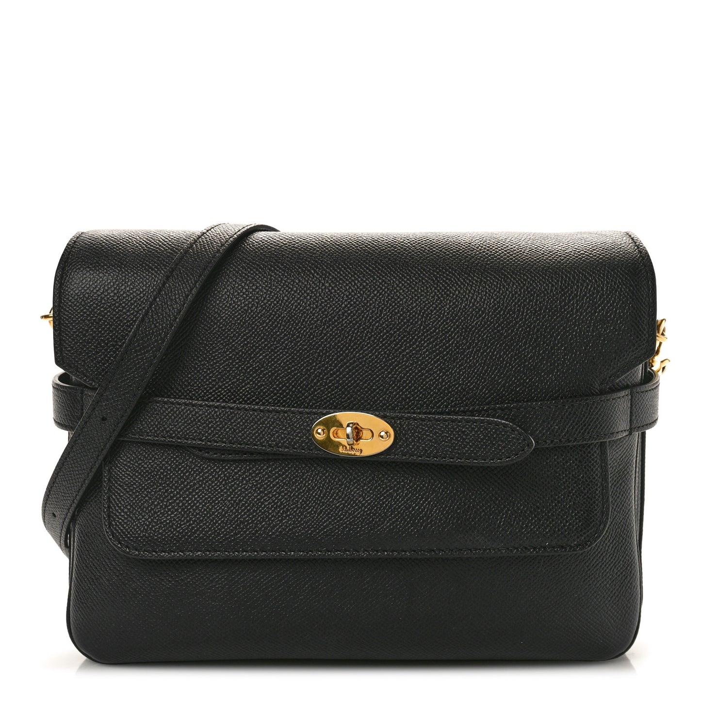 Small Classic Grain Calfskin Belted Bayswater Satchel Black