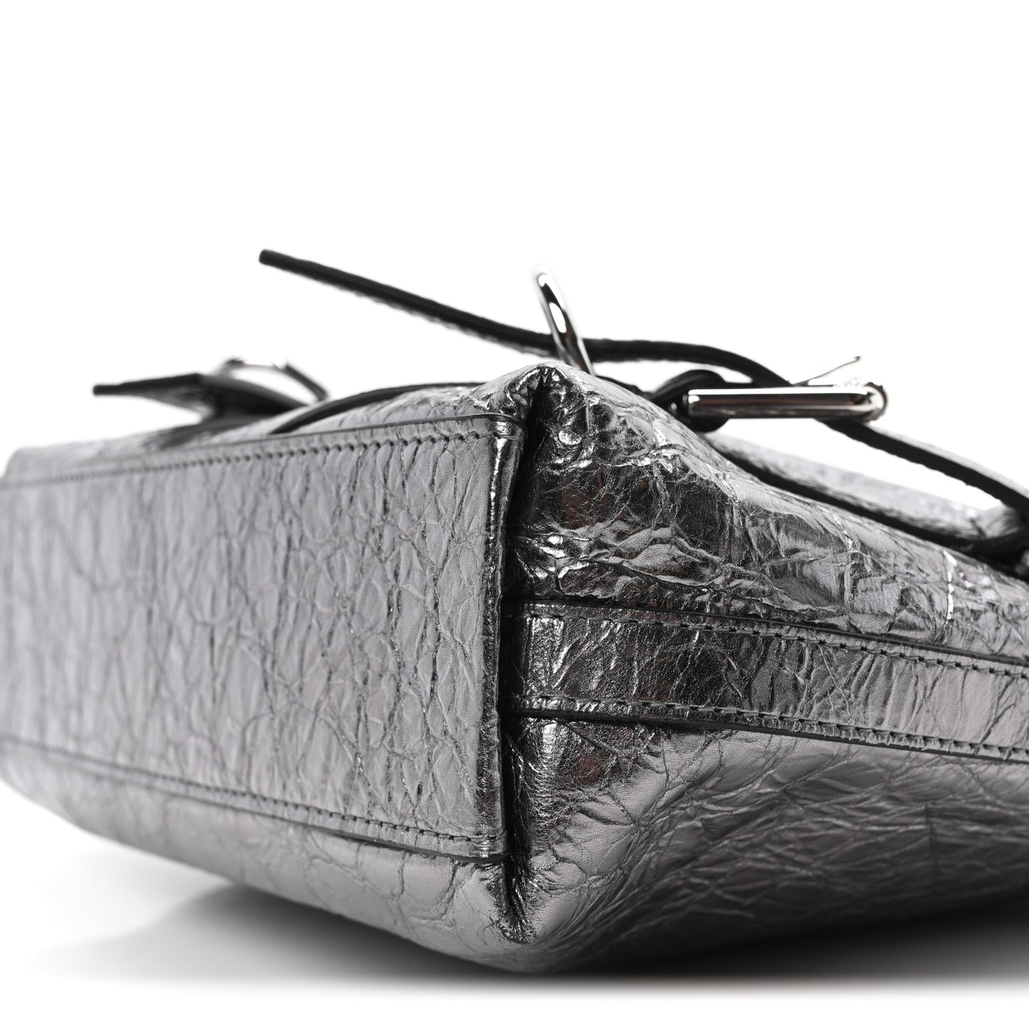 Metallic Calfskin Small Voyou Bag Silver