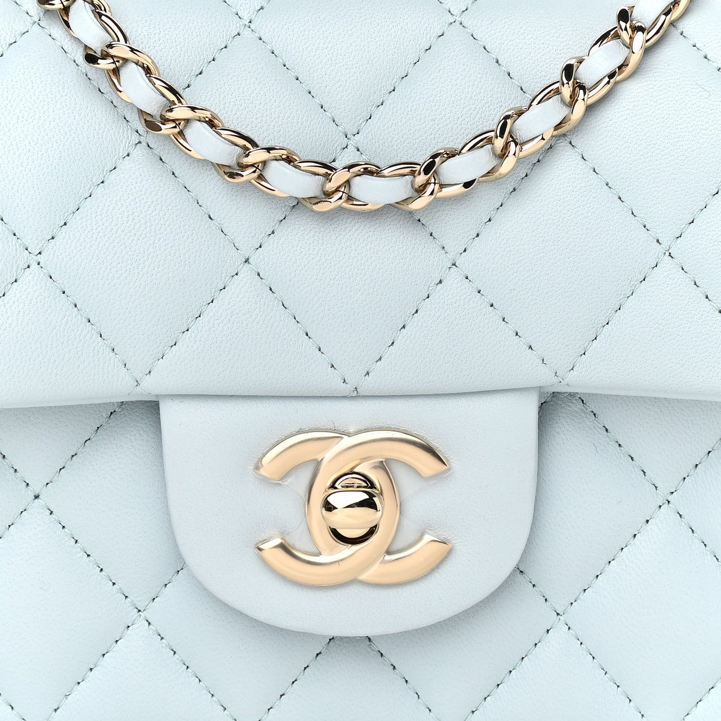 Lambskin Quilted Mini Top Handle Rectangular Flap Light Blue