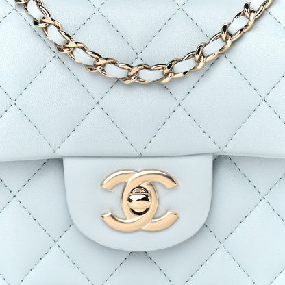 Chanel Lambskin Quilted Mini Top Handle Rectangular Flap Light Blue 3 of 10