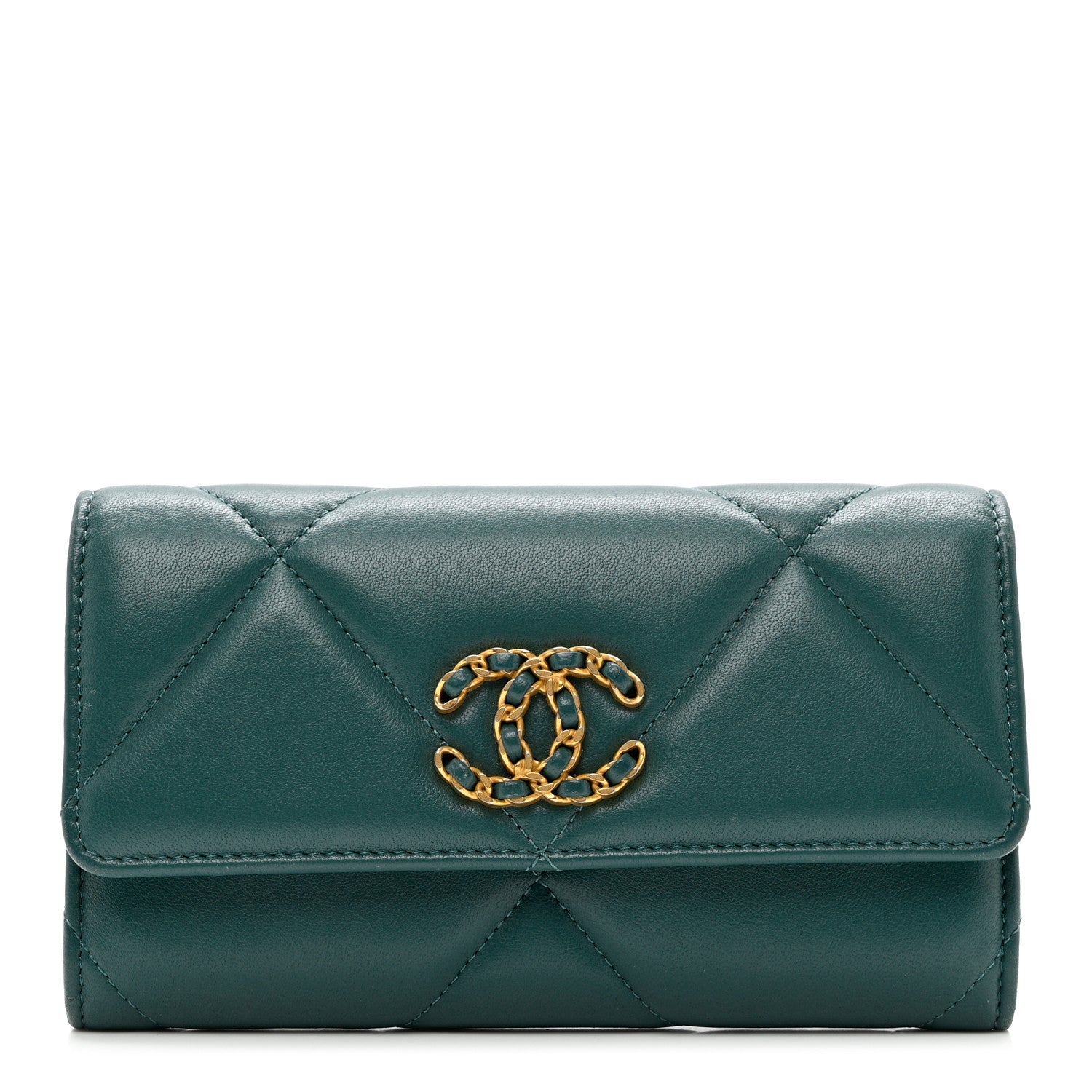 Chanel Lambskin Quilted Chanel 19 Flap Wallet Dark Green 1 of 10
