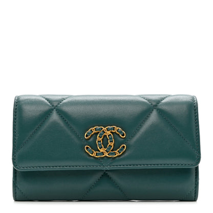 Chanel Lambskin Quilted Chanel 19 Flap Wallet Dark Green 1 of 10