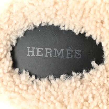 Hermes Calfskin Woolskin Chypre Sandals 39.5 Black Ecru 7 of 7