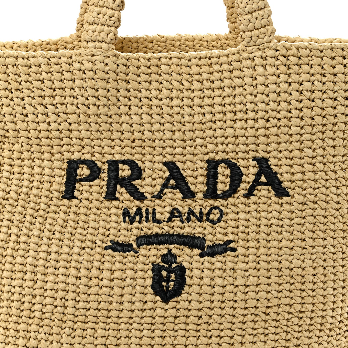 Yarn Raffia Effect Crochet Embroidered Logo Tote Naturale
