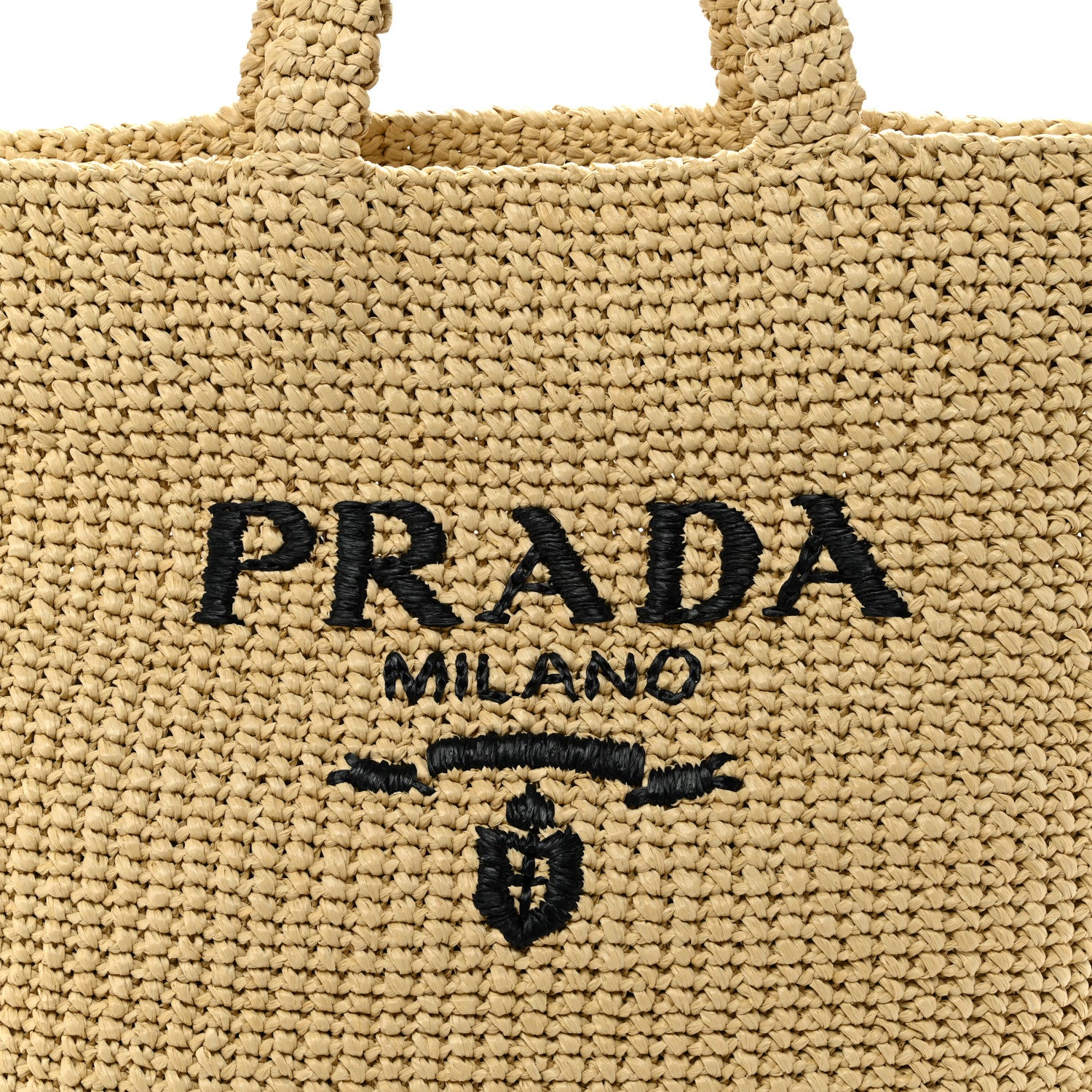 Prada Yarn Raffia Effect Crochet Embroidered Logo Tote Naturale 7 of 9
