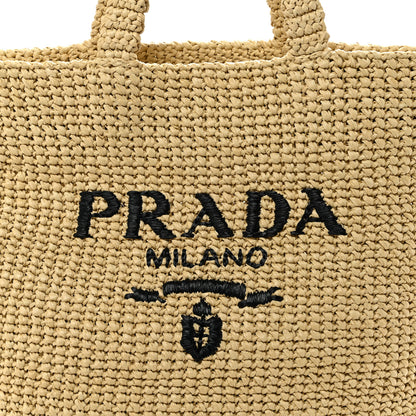 Prada Yarn Raffia Effect Crochet Embroidered Logo Tote Naturale 7 of 9