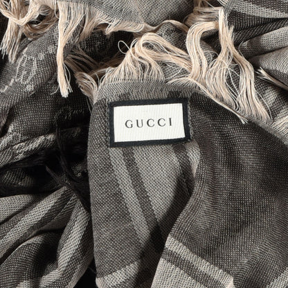 Gucci Wool Silk GG Monogram Diamante Plaid Surviee Shawl Beige Dark Brown 2 of 7