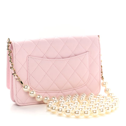 Chanel Lambskin Quilted Pearl Wallet On Chain WOC Pink 3 of 22
