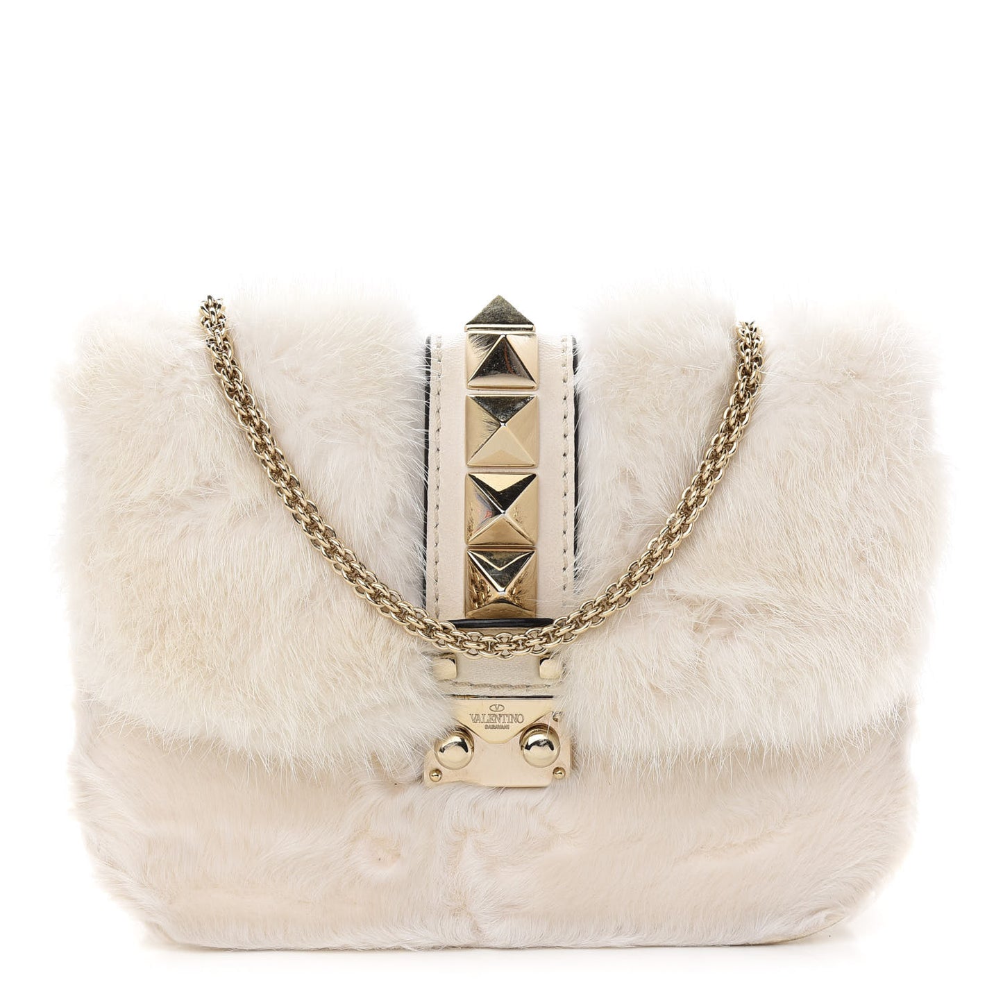 Mink Fur Lambskin Small Glam Lock Rockstud Flap White