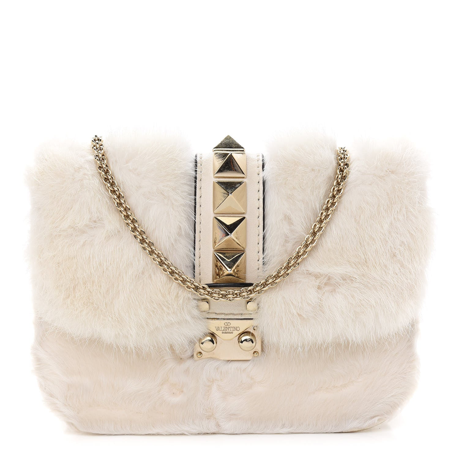 Valentino Garavani Mink Fur Lambskin Small Glam Lock Rockstud Flap White 1 of 12