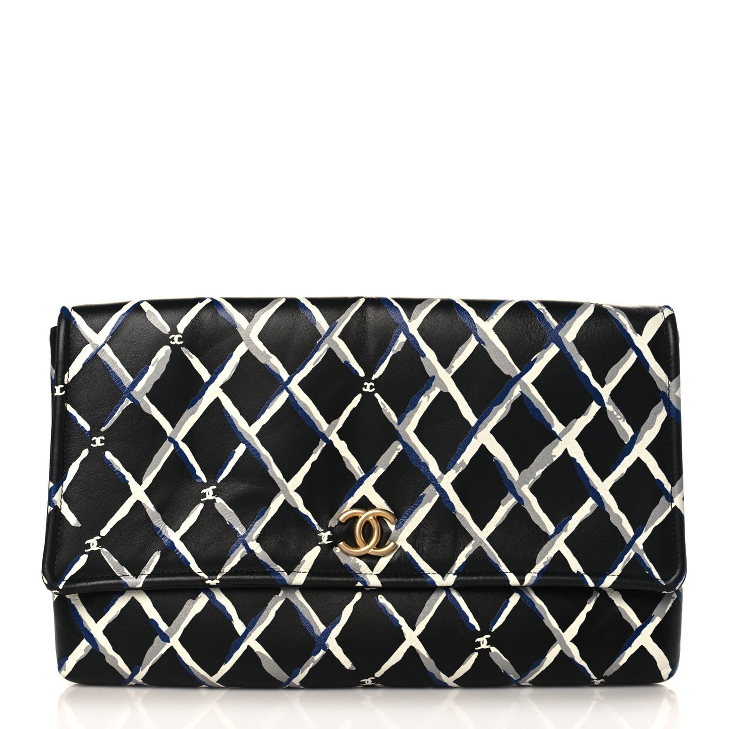 Lambskin Printed Quilt Flap Clutch Black White