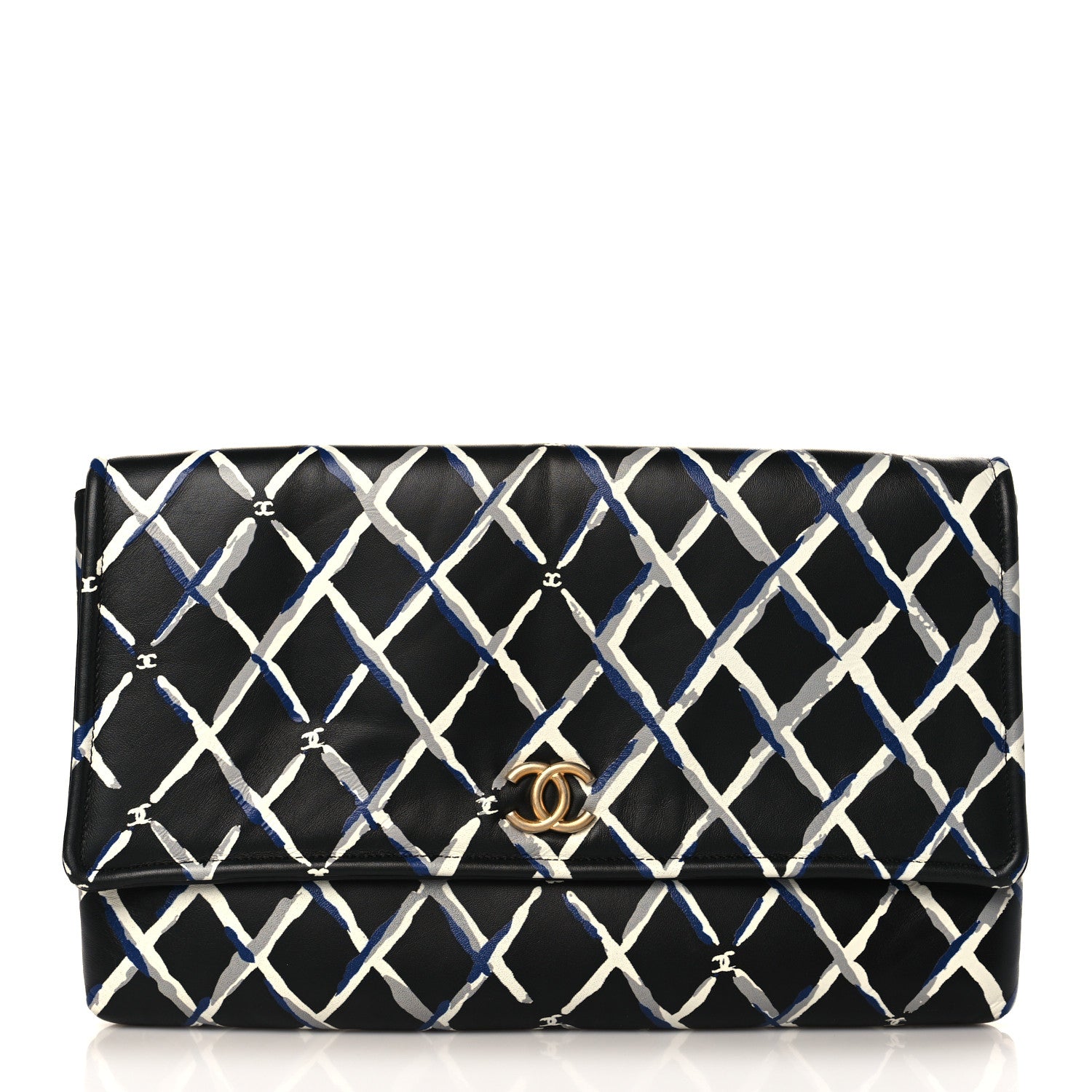 Chanel Lambskin Printed Quilt Flap Clutch Black White 1 of 9