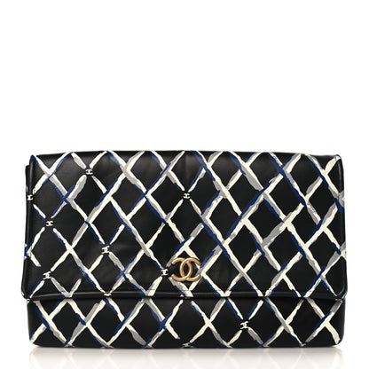 Chanel Lambskin Printed Quilt Flap Clutch Black White 1 of 9