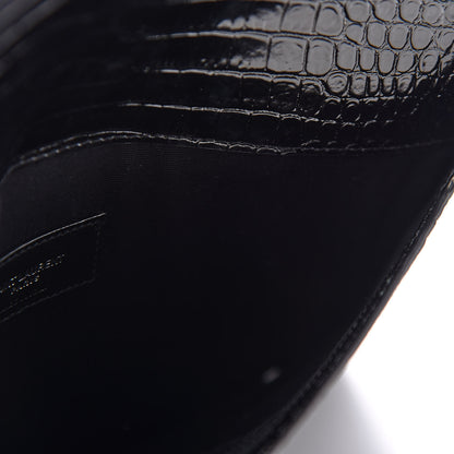 Saint Laurent Calfskin Crocodile Embossed Uptown Monogram Clutch Black 4 of 9