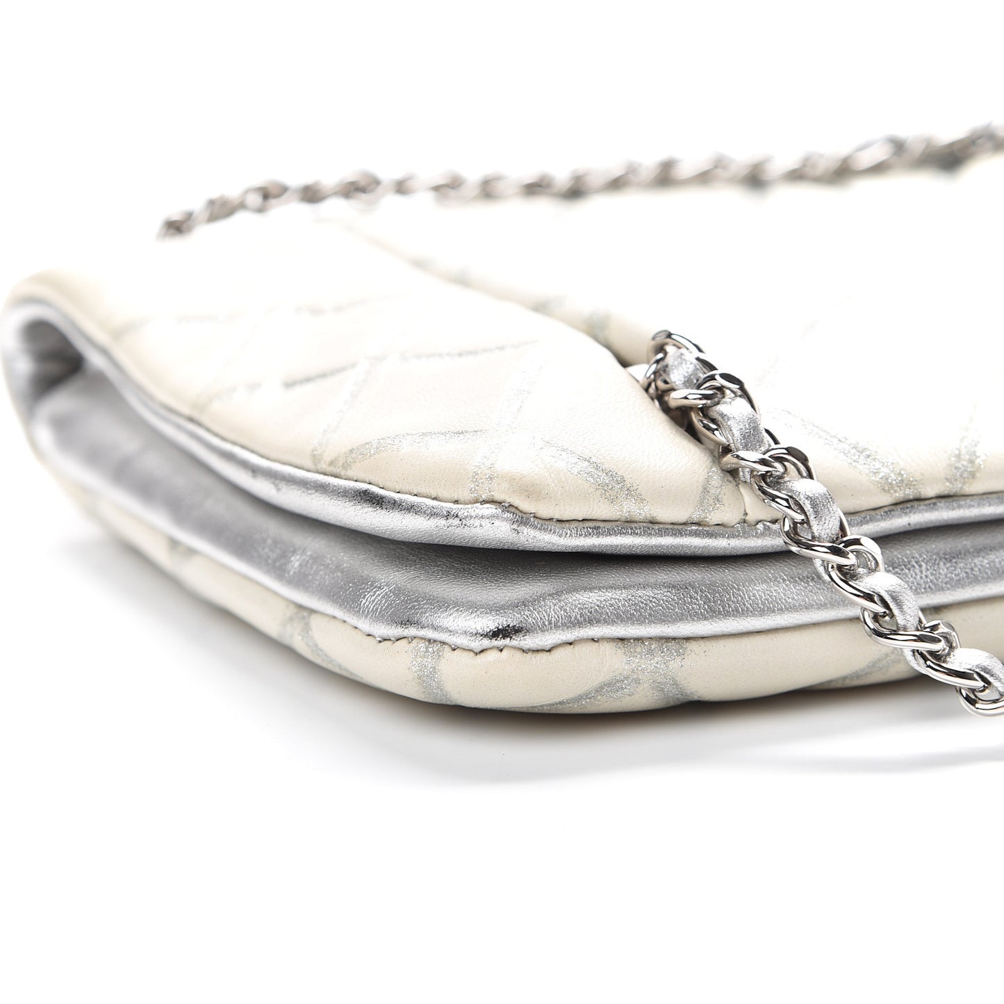 Lambskin Embossed CC Flap Shoulder Bag White