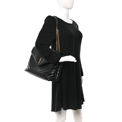 Saint Laurent Calfskin Y Quilted Monogram Large Loulou Chain Satchel Black 2 of 12