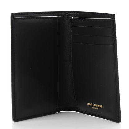Saint Laurent Calfskin Crocodile Embossed Tiny Monogram Credit Card Wallet Black 5 of 7