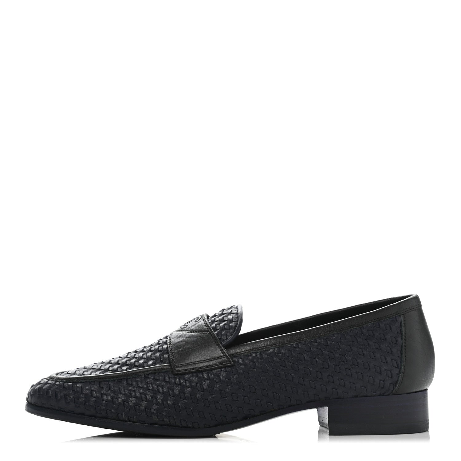 Chanel Lambskin Calfskin Braided Mocassin Loafers 38.5 Navy Black 1 of 8