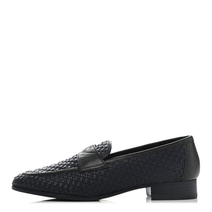 Chanel Lambskin Calfskin Braided Mocassin Loafers 38.5 Navy Black 1 of 8