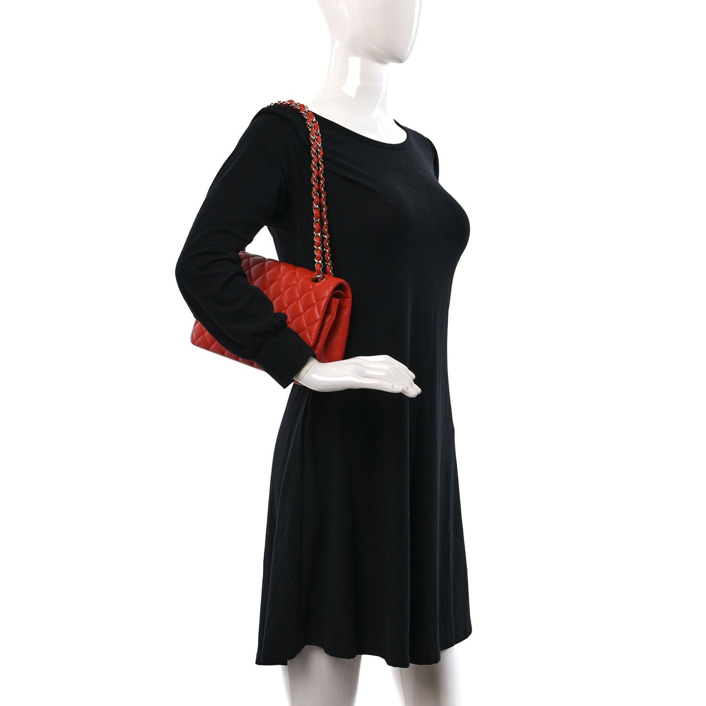 Caviar Quilted Medium Double Flap Red