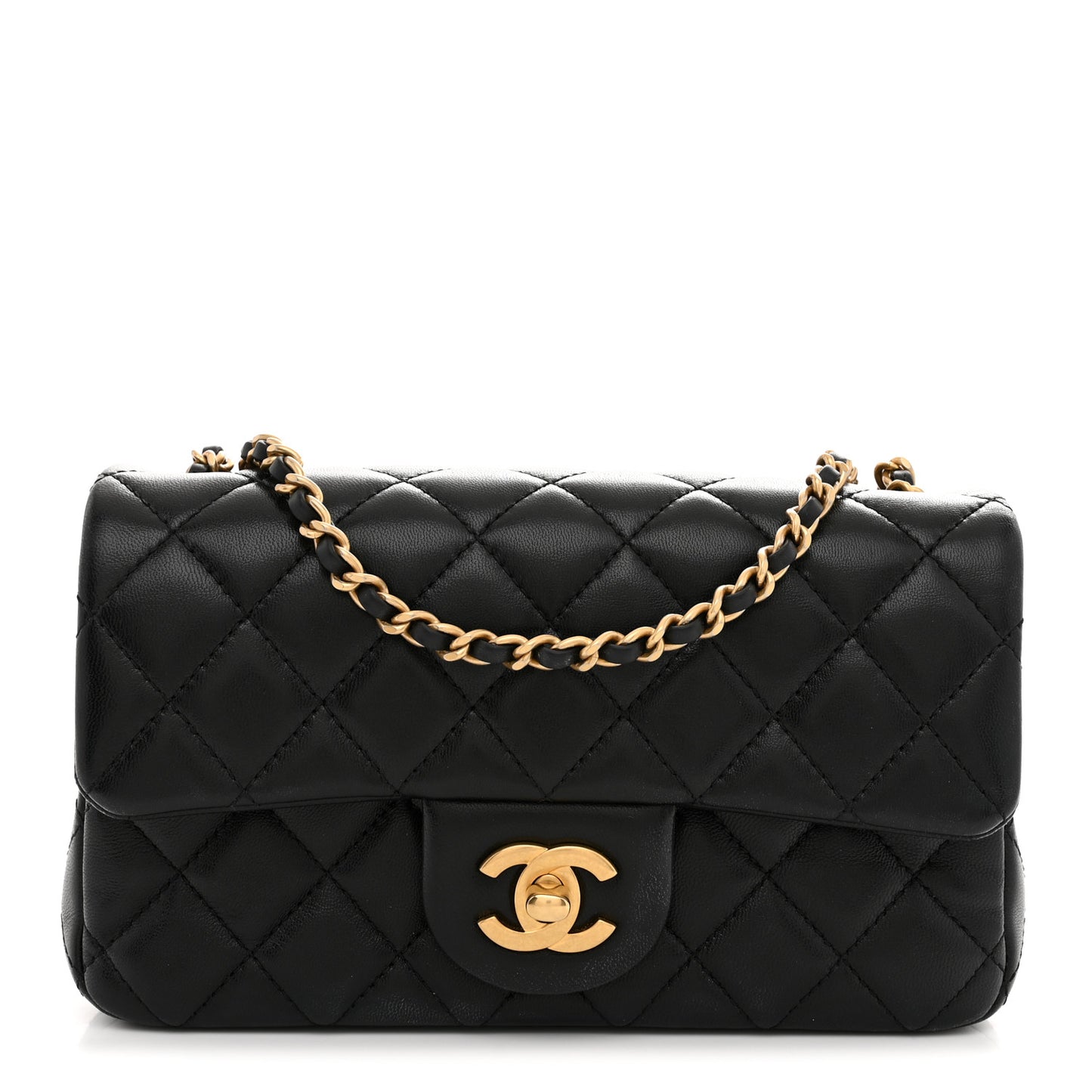 Lambskin Quilted Mini Rectangular Pearl Crush Flap Black