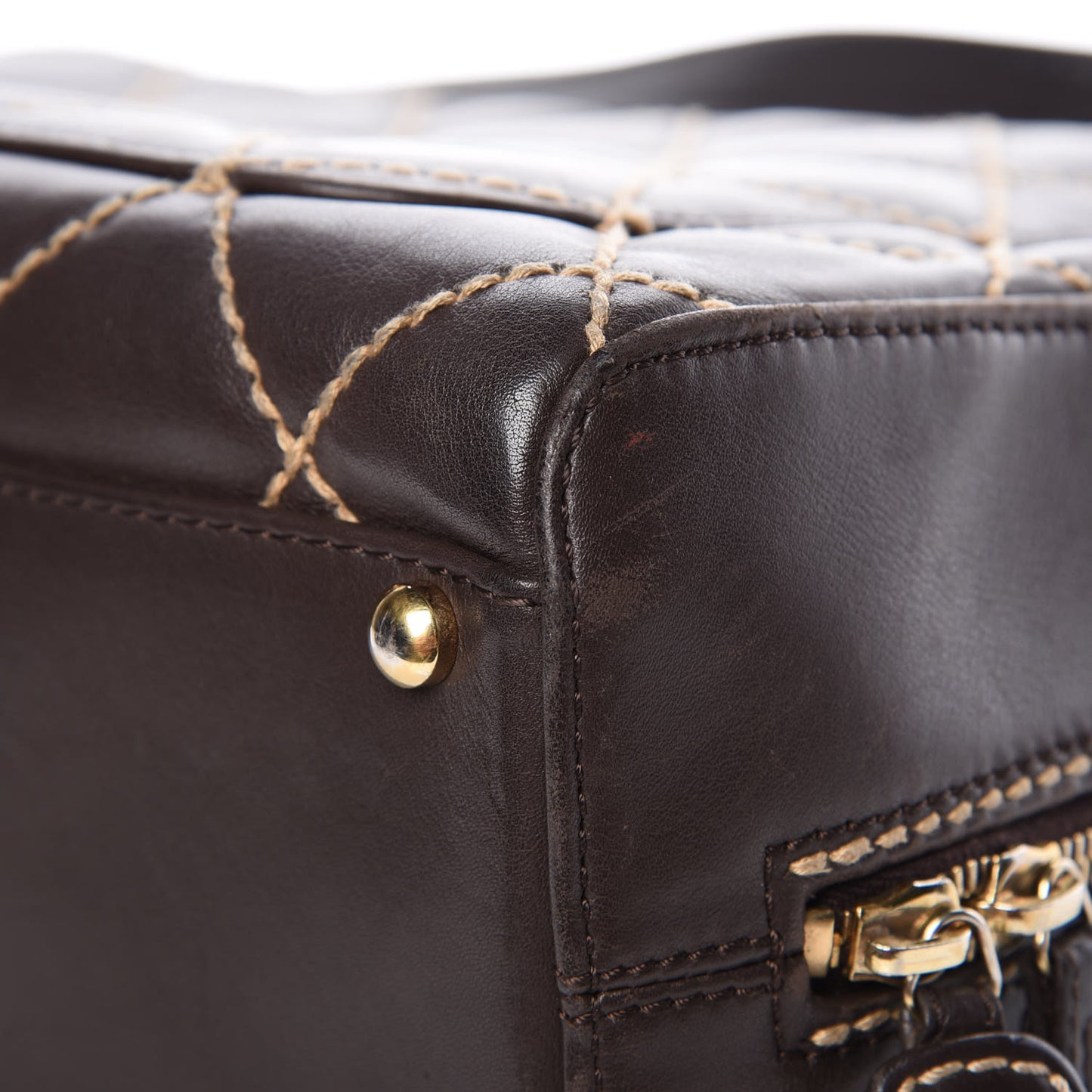 Calfskin Wild Stitch Top Handle Bag Brown