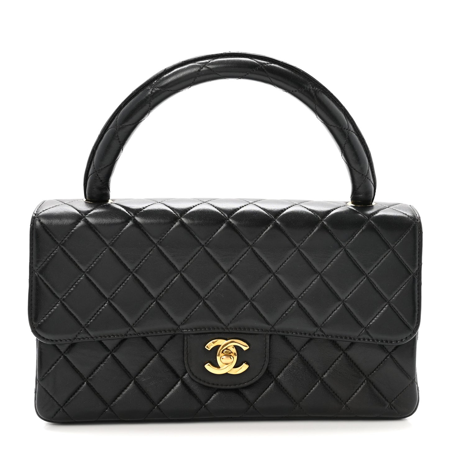 Lambskin Quilted Medium Rectangular Kelly Flap Bag Black