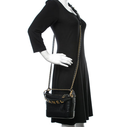 Chanel Calfskin Crocodile Embossed Small Gabrielle Cocodile Hobo Black 2 of 11