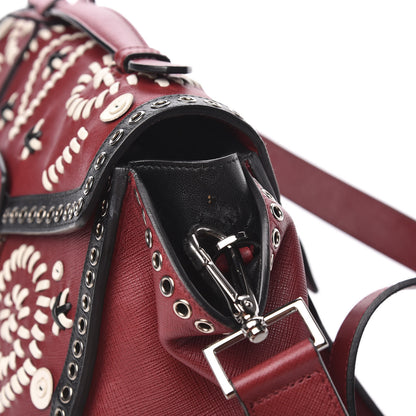 Prada Saffiano Embroidered Sound Twin Pocket Satchel Cherry Black 10 of 13