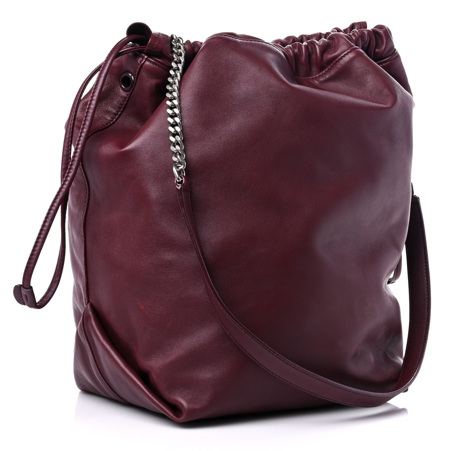 Saint Laurent Lambskin Teddy Drawstring Bag Burgundy 3 of 12