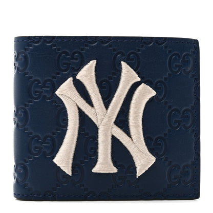 Gucci X MLB Guccissima Signature NY Yankees Embroidered Bi-Fold Wallet Royale Ivory 1 of 6