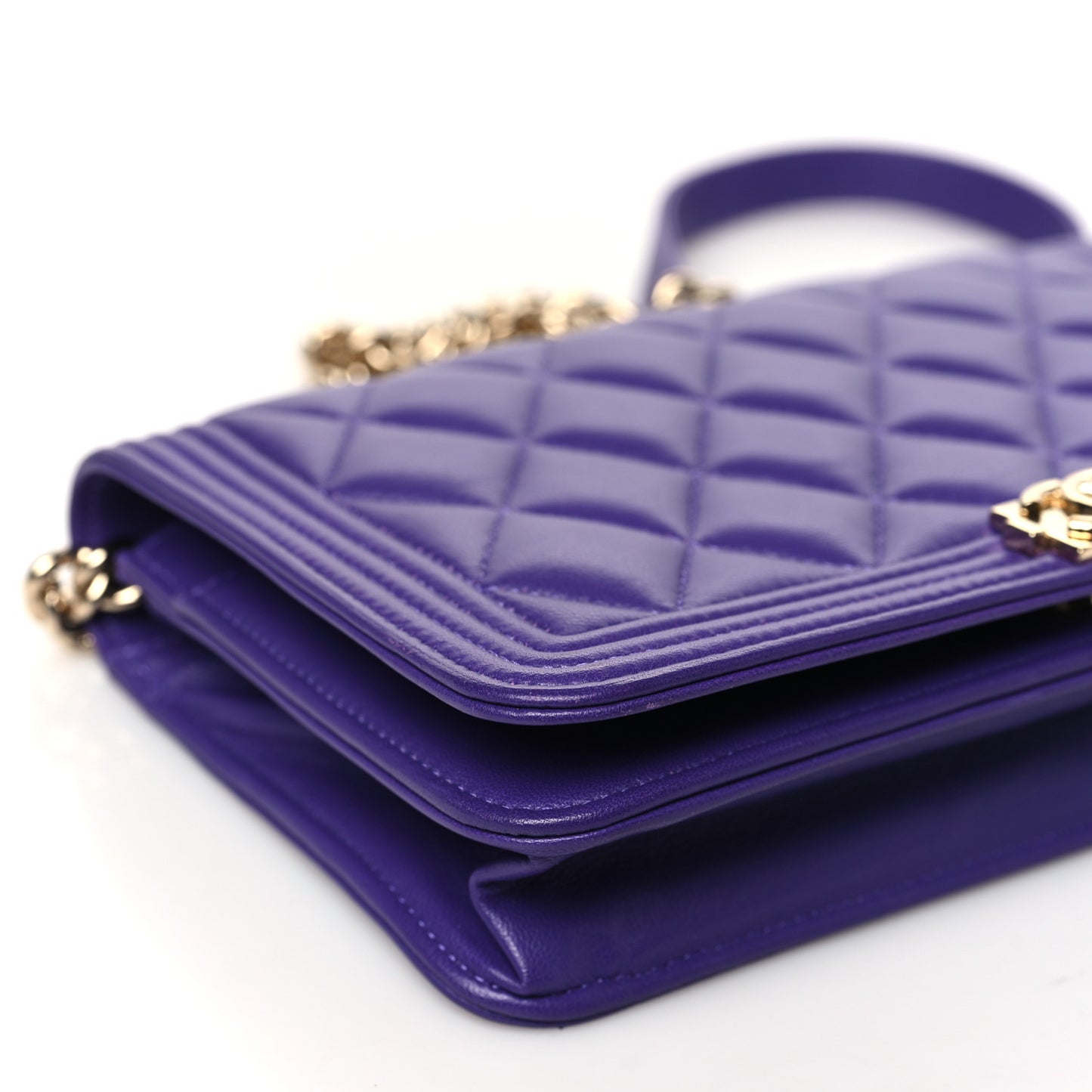 Lambskin Quilted Boy Wallet On Chain WOC Purple