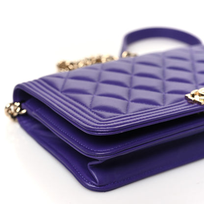 Chanel Lambskin Quilted Boy Wallet On Chain WOC Purple 10 of 12