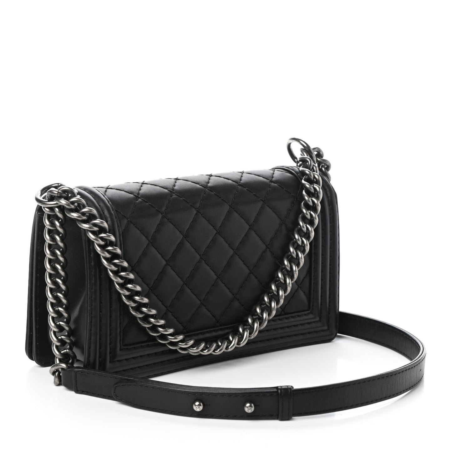 Calfskin Double Stitch Medium Boy Flap Black