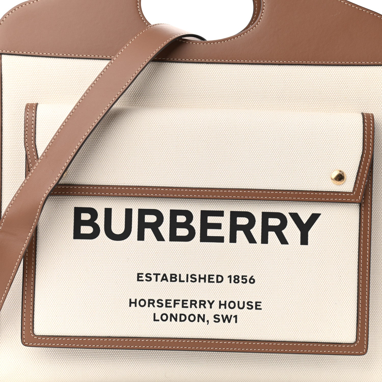 Burberry Canvas Smooth Calfskin Two Tone Medium Pocket Bag Natural Malt Brown 7 of 9