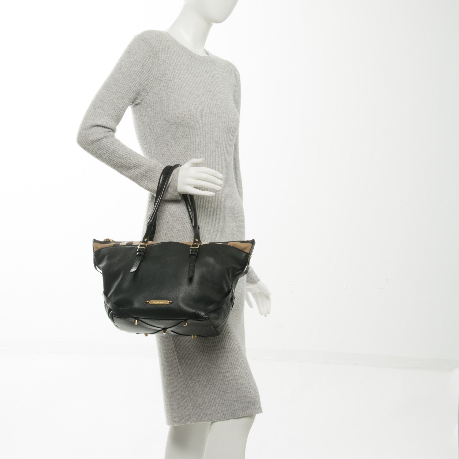 Burberry Calfskin House Check Small Salisbury Tote Black 2 of 13
