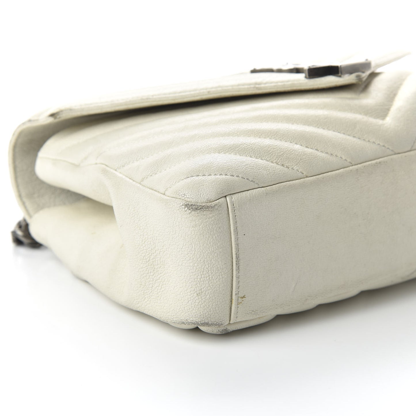 Sheepskin Matelasse Chevron Monogram Medium College Bag Dove White