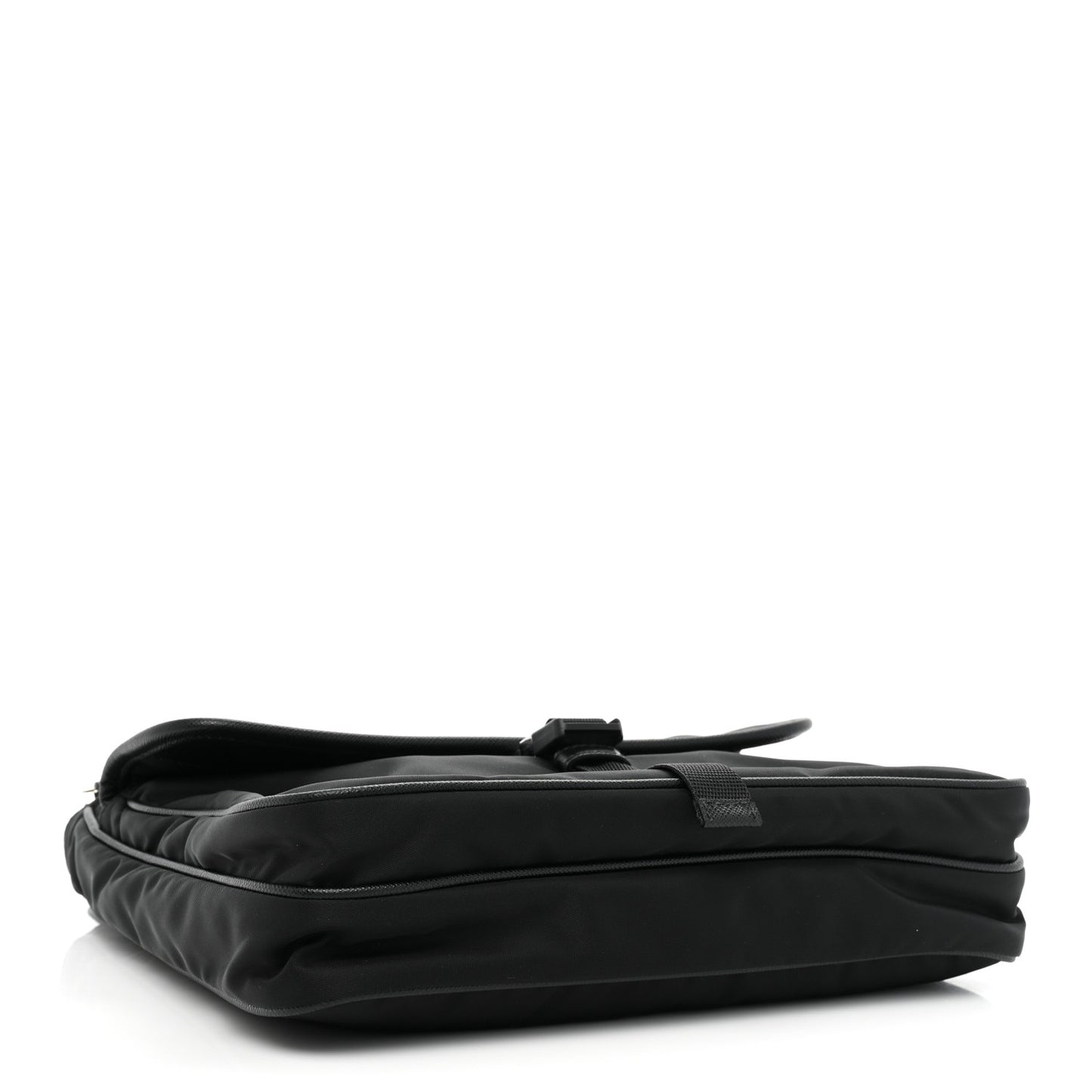 Re-Nylon Saffiano Single Snap Buckle Flap Messenger Bag Black