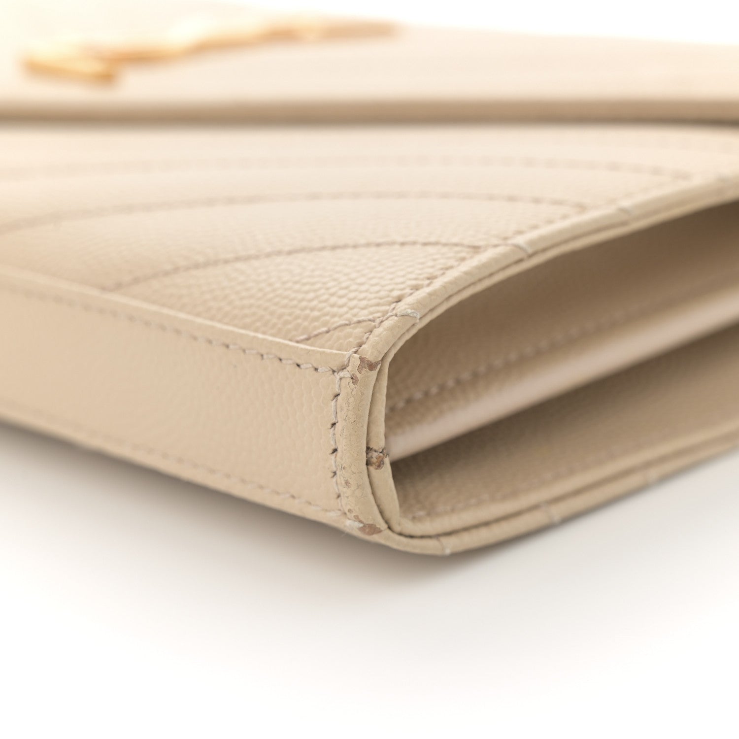 Saint Laurent Grain De Poudre Matelasse Chevron Monogram Chain Wallet Dark Beige 11 of 17