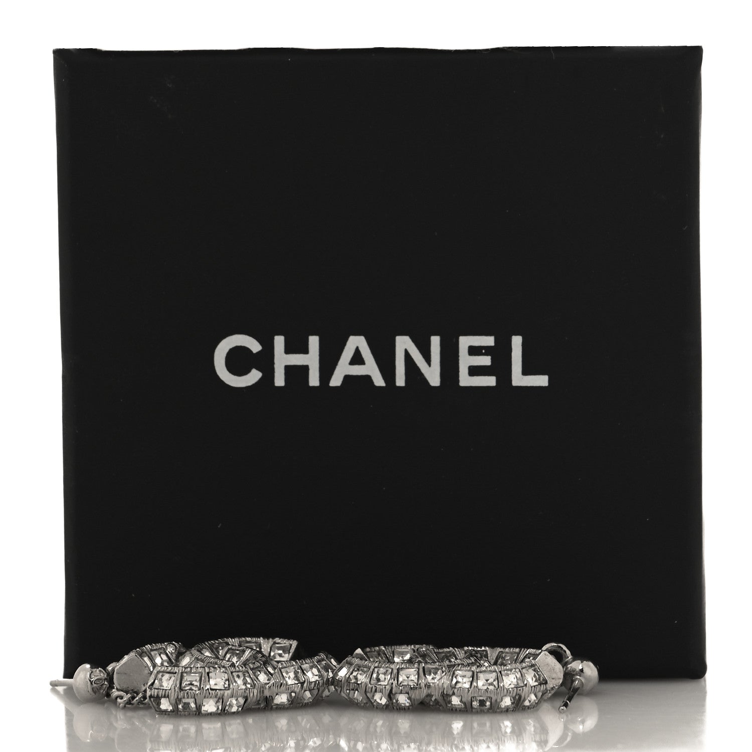 Chanel Baguette Crystal CC Drop Earrings Silver 4 of 4