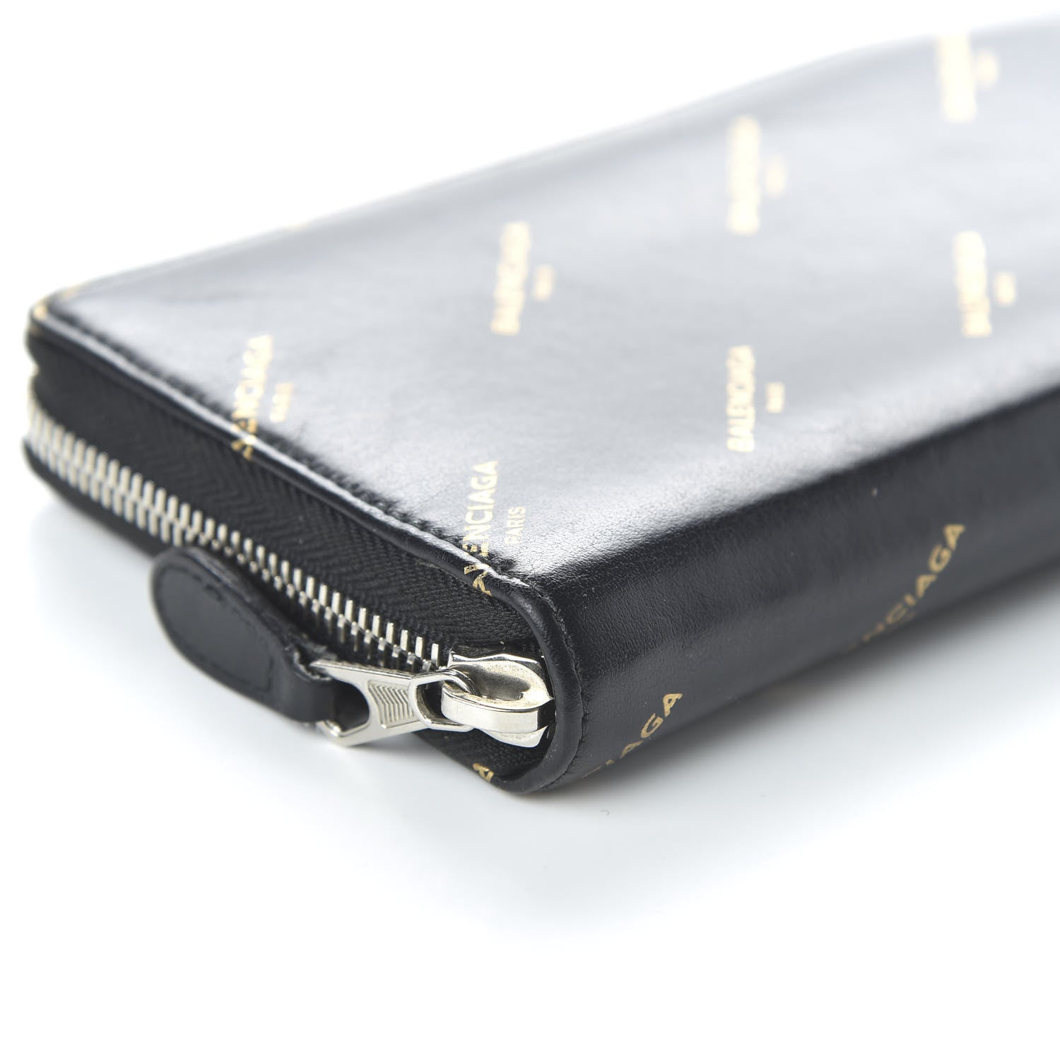 Balenciaga Calfskin Allover Logo Bazar Continental Zip Around Wallet Black Gold 6 of 10