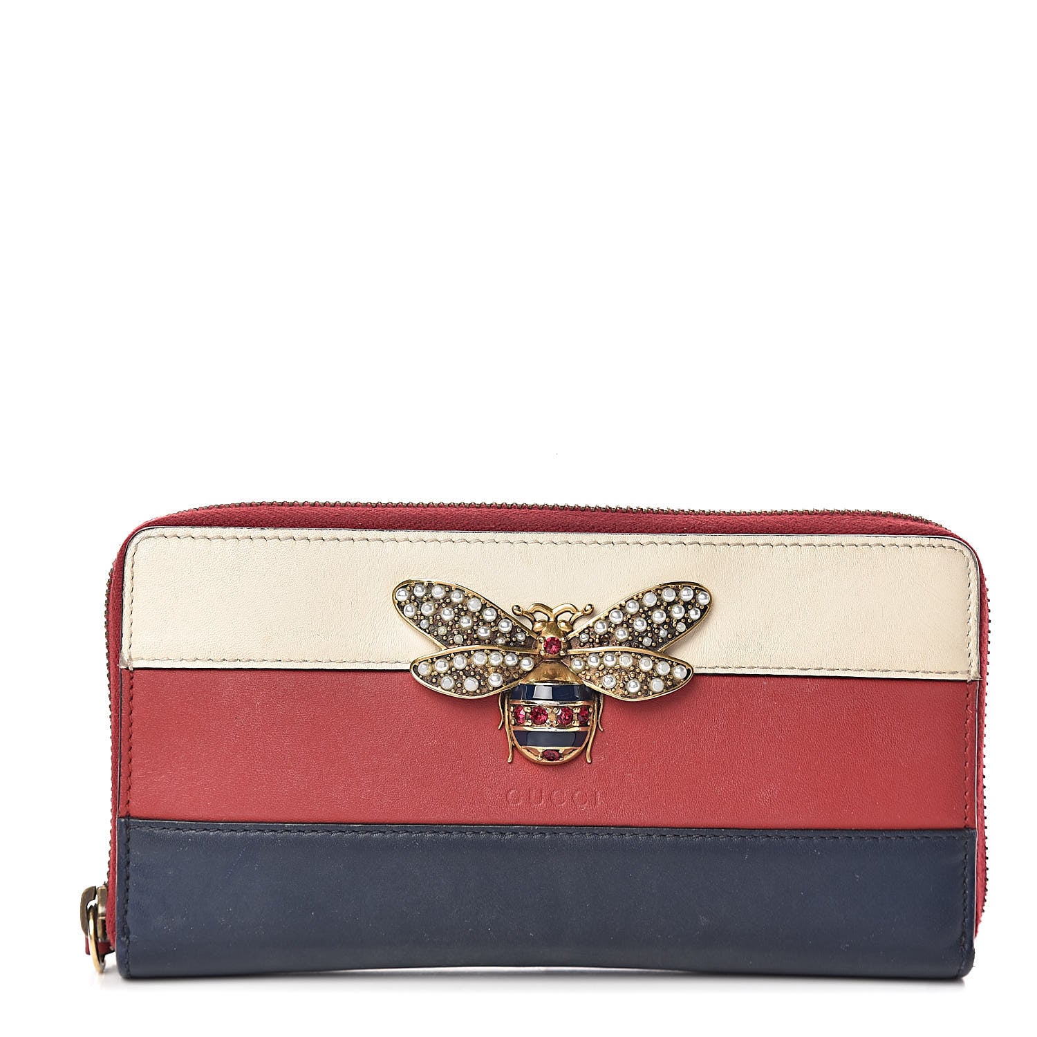 Gucci Calfskin Queen Margaret Zip Around Wallet Blue Agata Hibiscus Red Mystic White 1 of 10