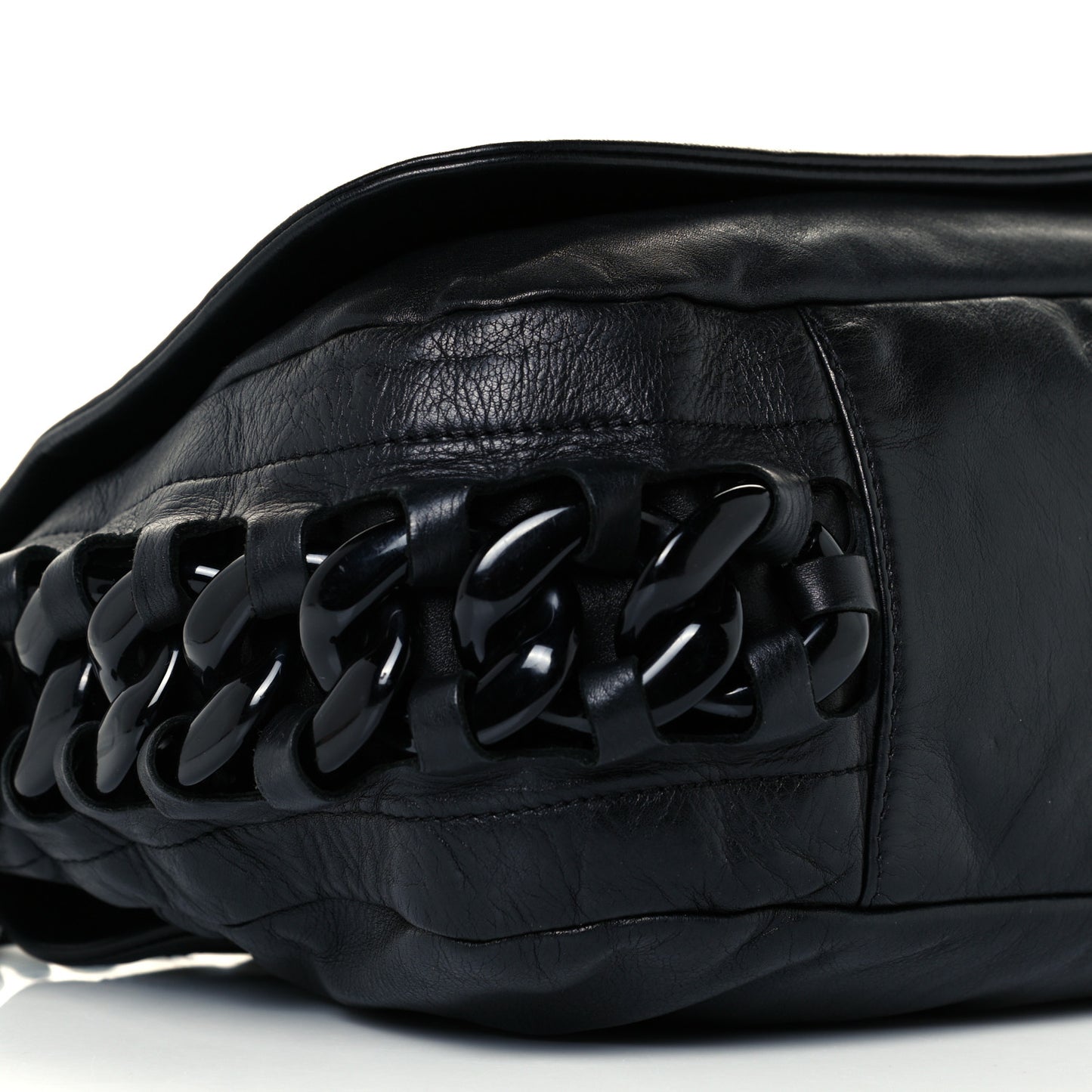 Calfskin Modern Chain Hobo Flap Black