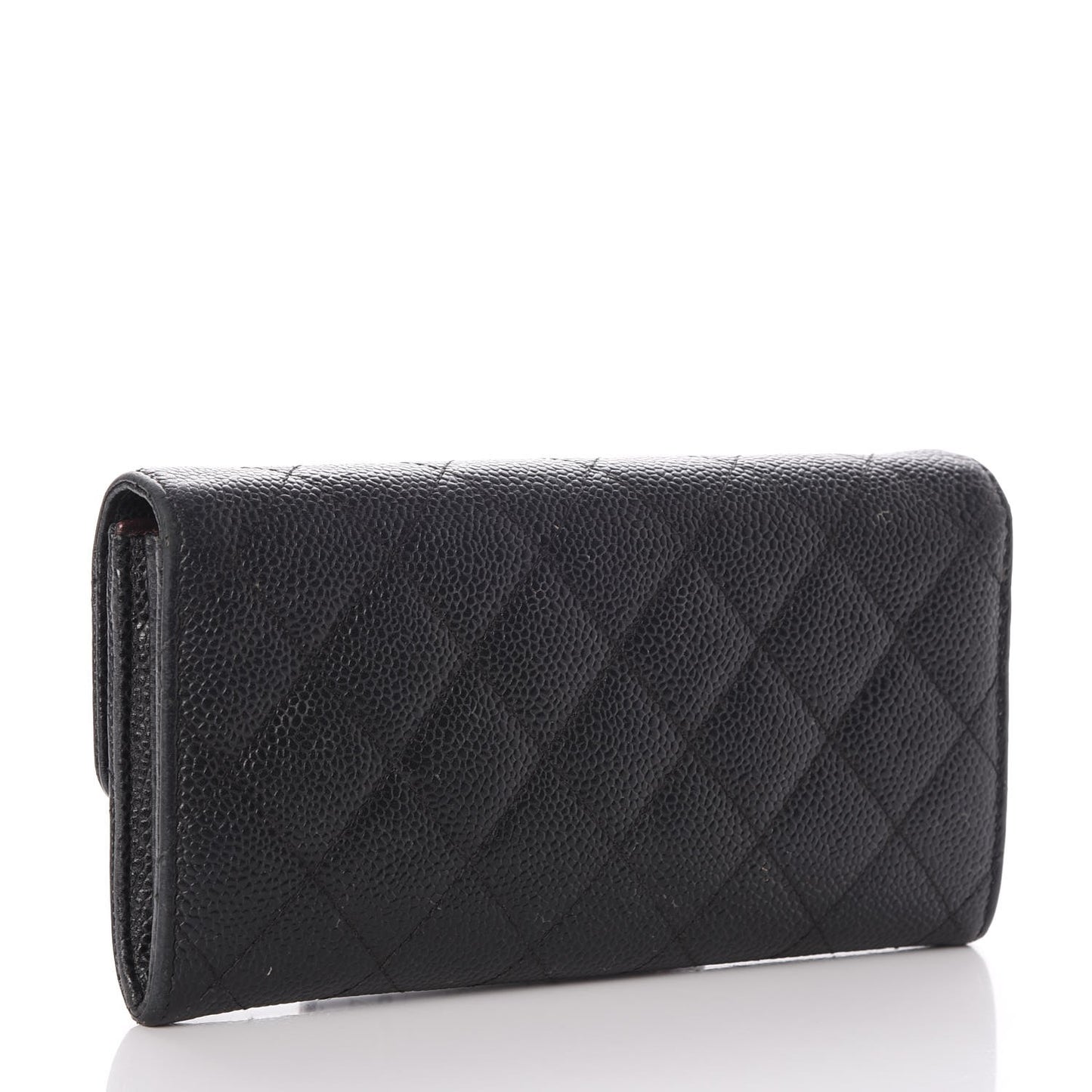 Caviar Quilted Large Gusset Flap Wallet Black