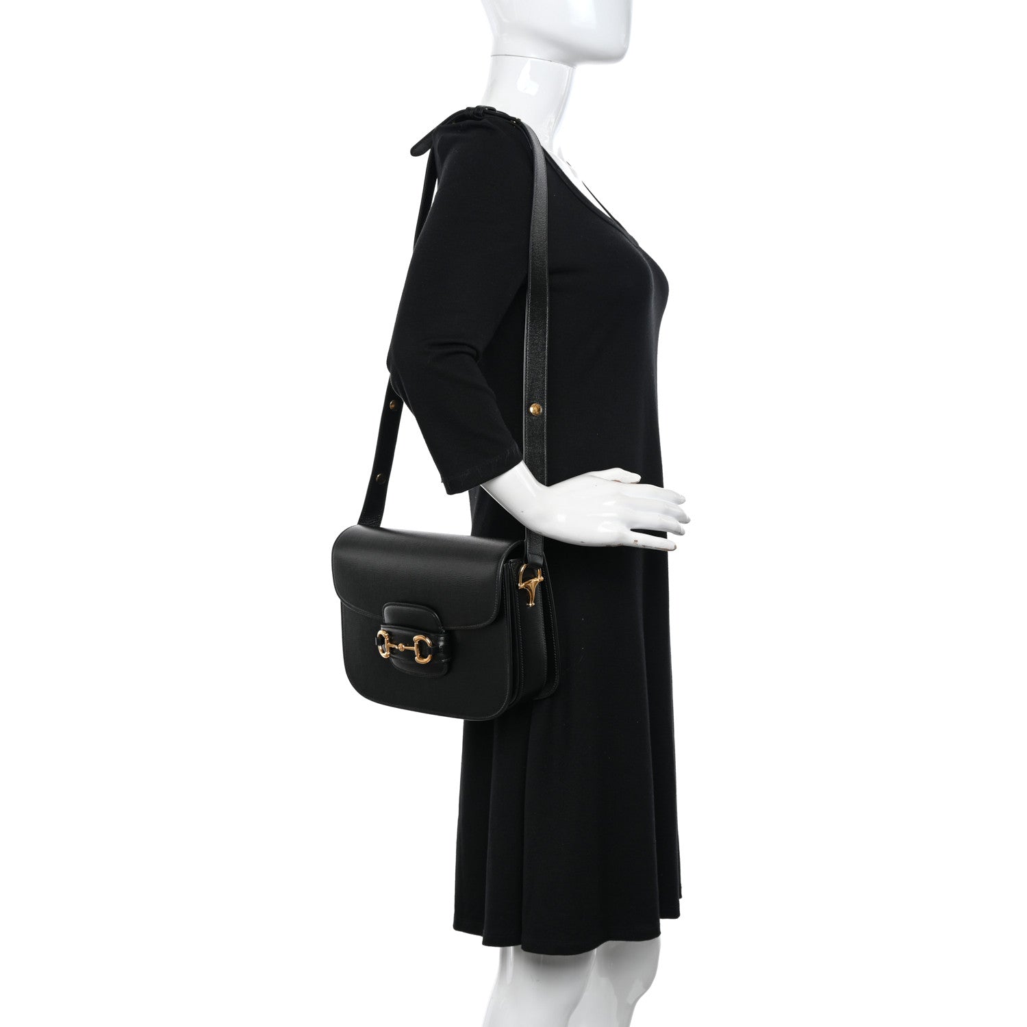 Gucci Azalea Calfskin Horsebit 1955 Shoulder Bag Black 2 of 9