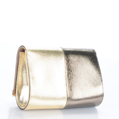 Fendi Vitello Mirror Elite Bi-Color Mini Rush Clutch Gold Grey 3 of 8