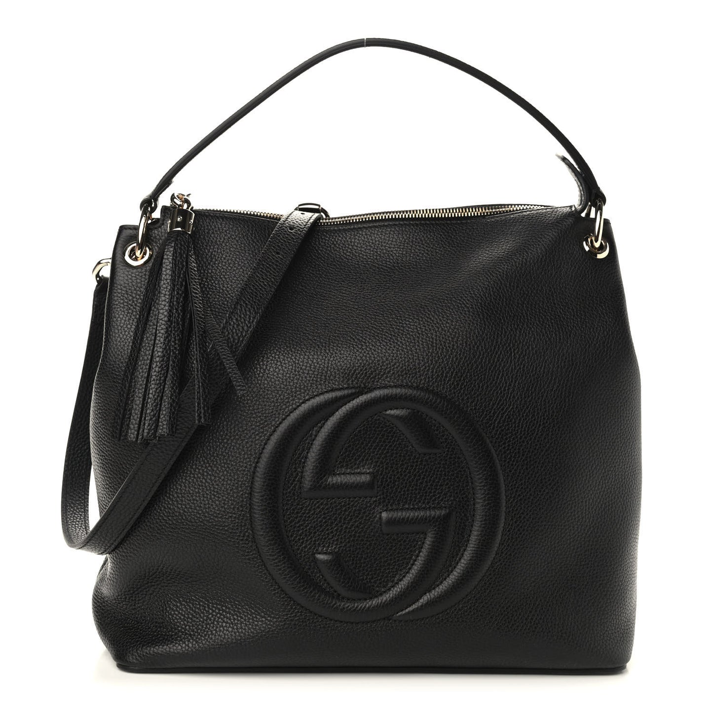 Pebbled Calfskin Large Soho Hobo Black