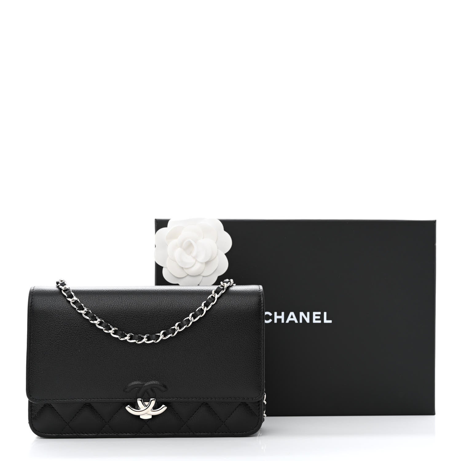 Chanel Grained Calfskin Quilted CC Box Wallet On Chain WOC Black 13 of 13